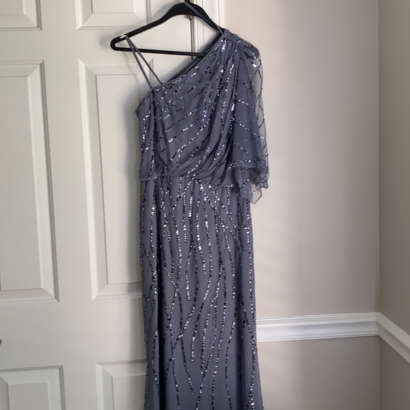 Hand  beaded one shoulder Grey dress - Picture 13 of 14